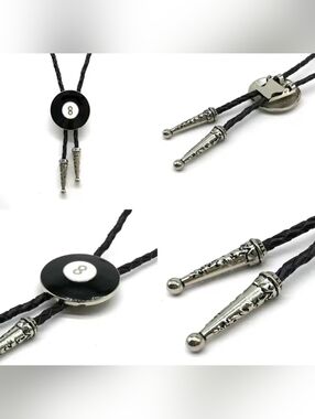 New Silver Billiards 8 Ball Bolo Tie